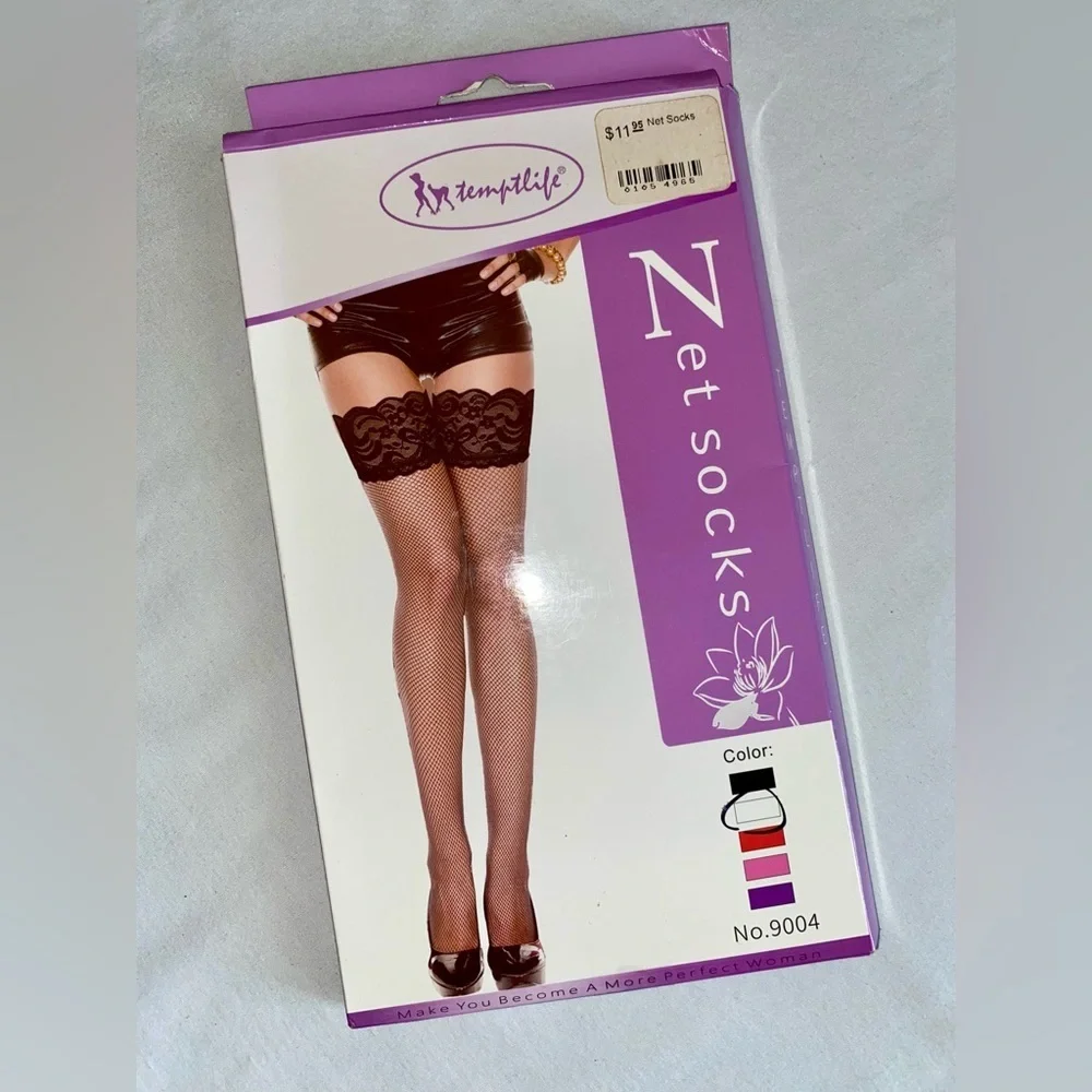 🌻5/$25🌻TEMPTLIFE Net Socks Small Fishnet WHITE Lace Top Thigh Highs | ONE SIZE |